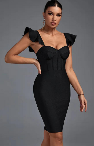 Elegant short black bustier dress